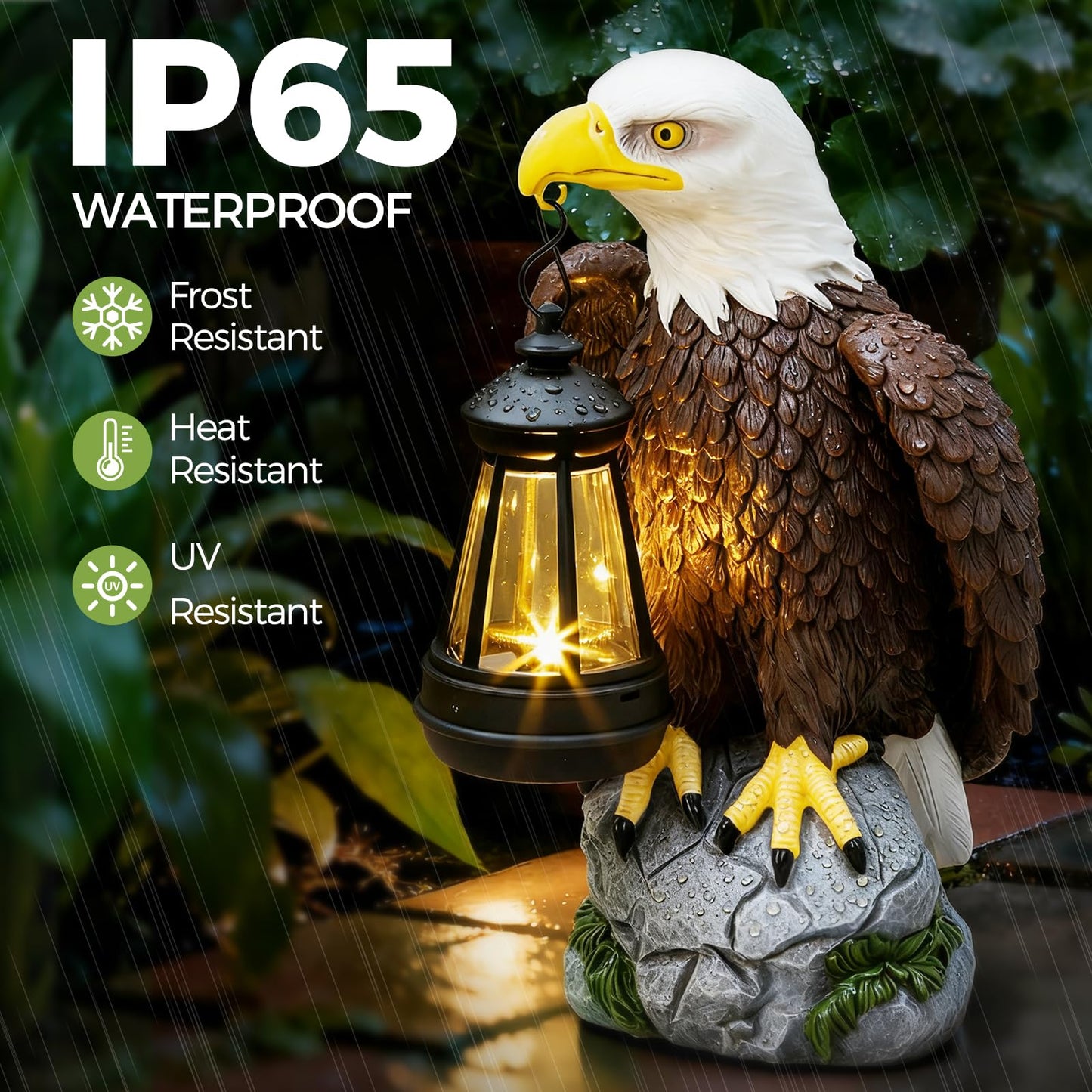 YDKOJGW American Bald Eagle Garden Statue with Solar Light,Outdoor Decor Sculpture,Perfect for Patio,Yard,Porch,Balcony,Distinctive Bald Eagle Home