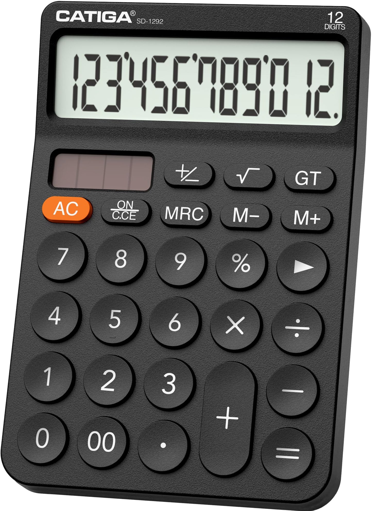 CATIGA 12 Digit Desktop Calculator with Large LCD Display, 4 Funtions Calculator, Round Design Big Button, Solar and Battery Dual Power, Standard