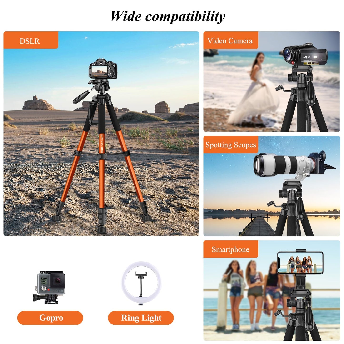 Victiv Tripod 74-Camera-Tripod for Cell Phone, Aluminum Professional Heavy Duty Camera Tripod Stand, Tripod for Camera DSLR SLR with Carry Bag