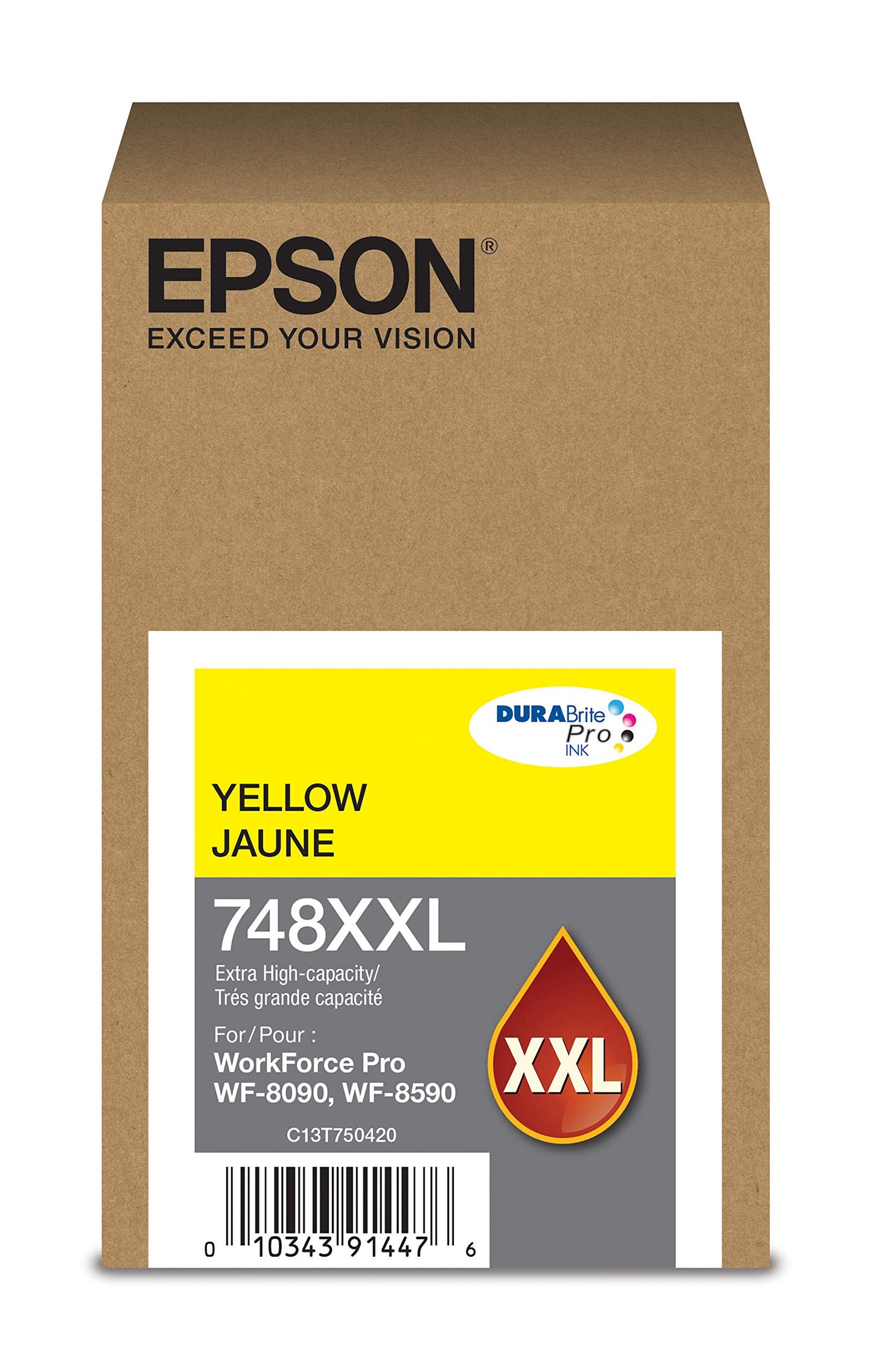 EPSON 748 DURABrite Pro Ink High Capacity Yellow Cartridge (T748XXL420) Works with WorkForce WF-6590, 8590, 6090, 8090