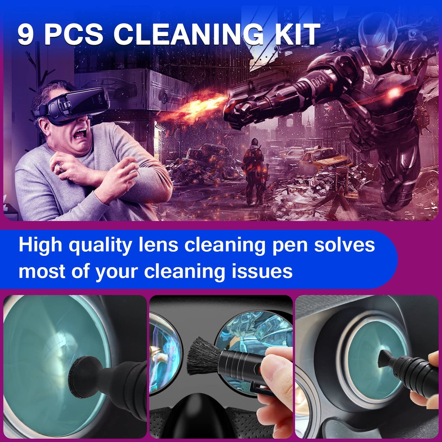 VR Headset Cleaning Kit, VR Lens Cleaner, Cleaner Kit for Meta Oculus Quest 2 3 /Xbox/PS/Wii/Switch, Face Cover Pad Game Controller AR VR Accessories