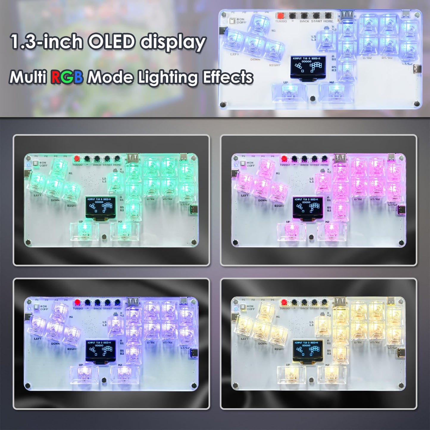 Stickless Arcade Controller 16Keys Arcade Fight Stick Game Keyboard Custom RGB & Turbo with 3 TYPE-C Ports, Mini Fighting Game Leverless Controller
