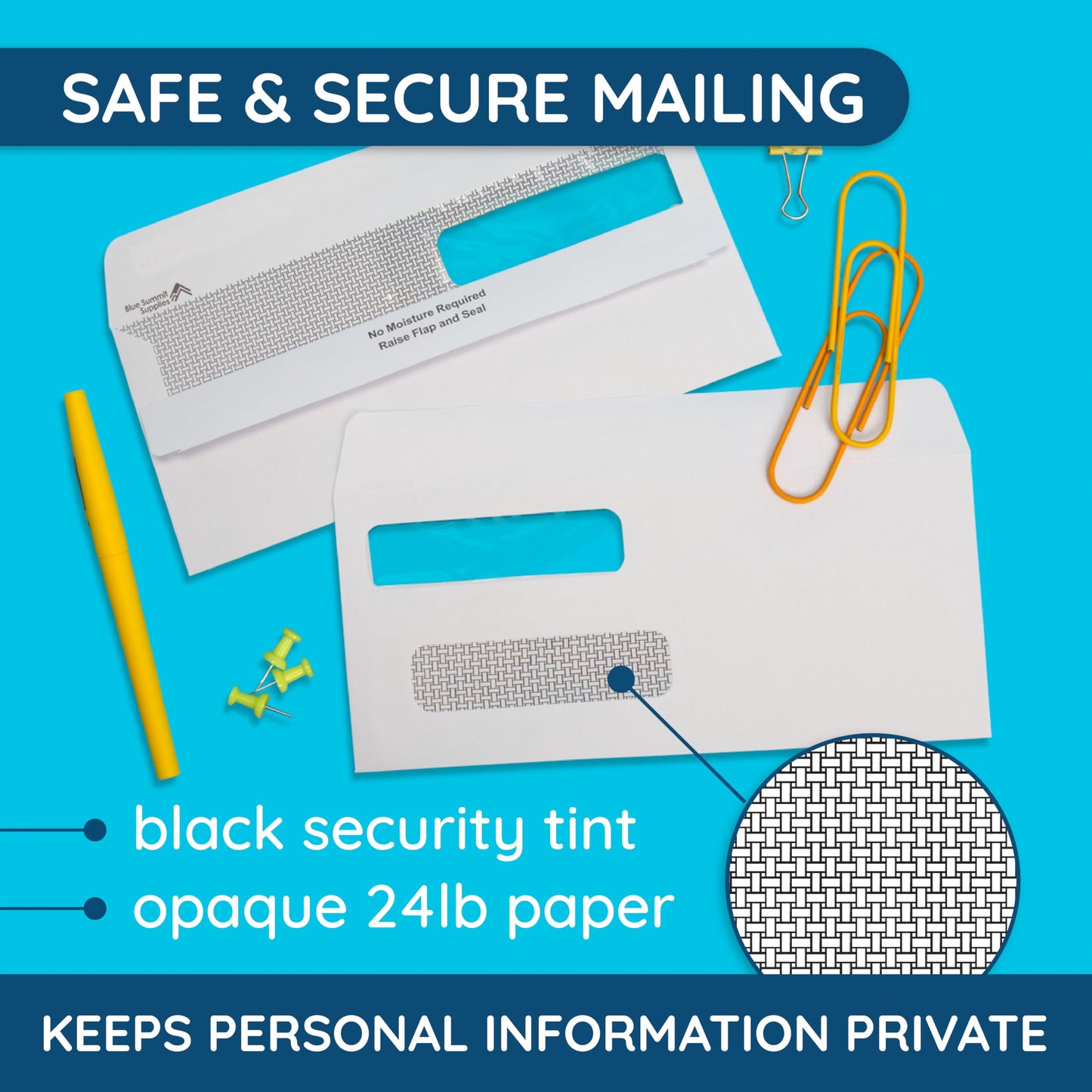 Blue Summit Supplies 500#8 Double Window Security Envelopes, Flip & Seal