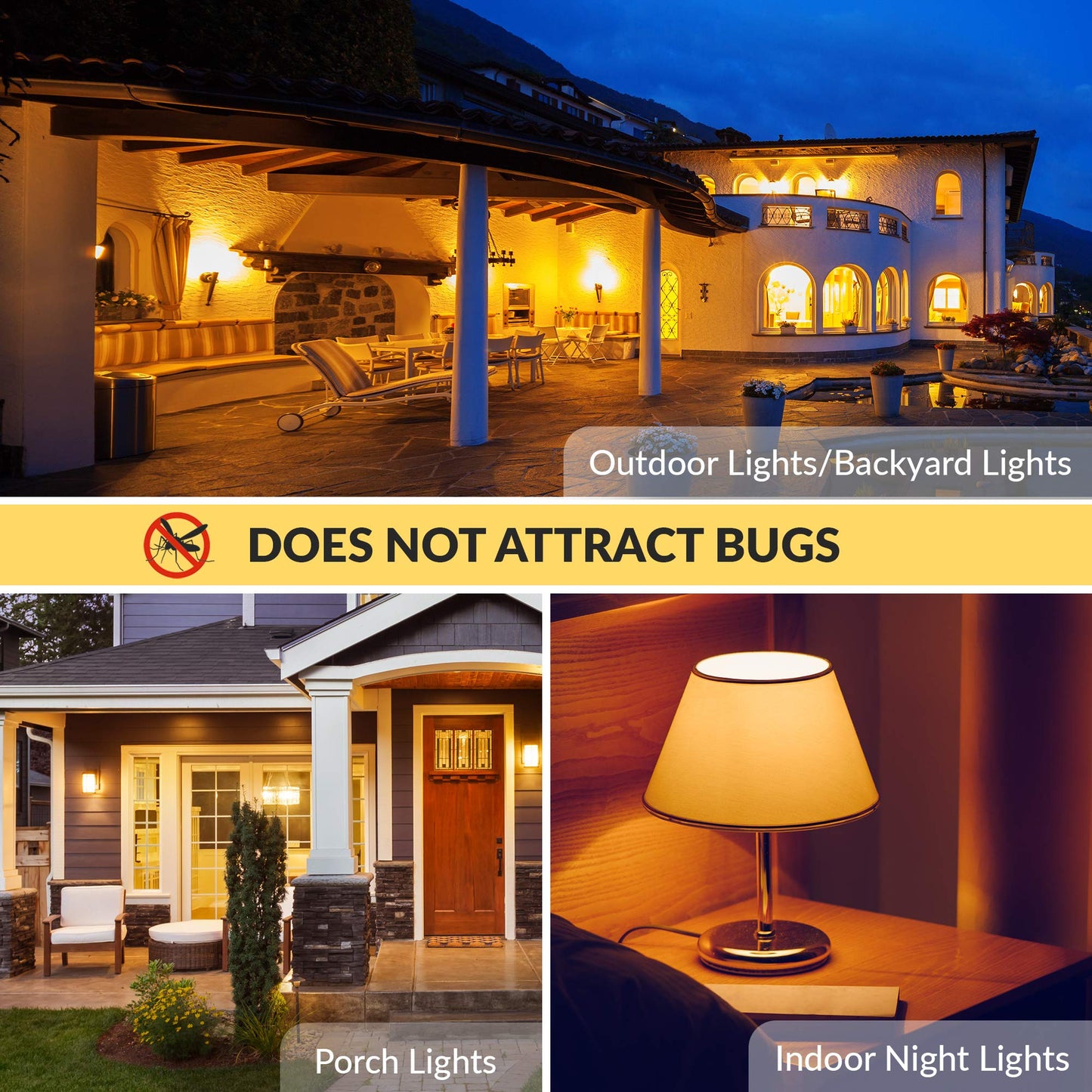 Simba Lighting LED Bug Non-Attracting A15 Yellow Bulb ETL Listed 5W, 4 Pack