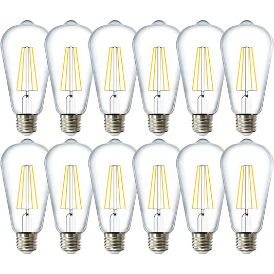 Sunco 12 Pack Edison Bulbs LED ST64 (ST19) Clear Glass Filament, Dimmable