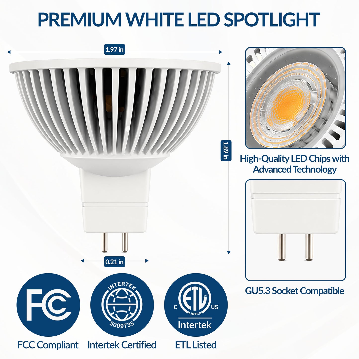 Top Notch Co 12V MR16 LED 2W & 2700K with GU5.3 Pin Base - (1 Pk)