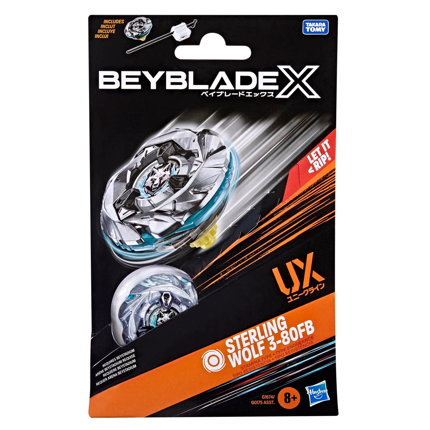 Bey Blade X Sterling Wolf 3-80FB UX Starter Pack Set with Stamina Type Top and Launcher, Authentic Takara Tomy Battle Tops Games, Toys for Boys and…