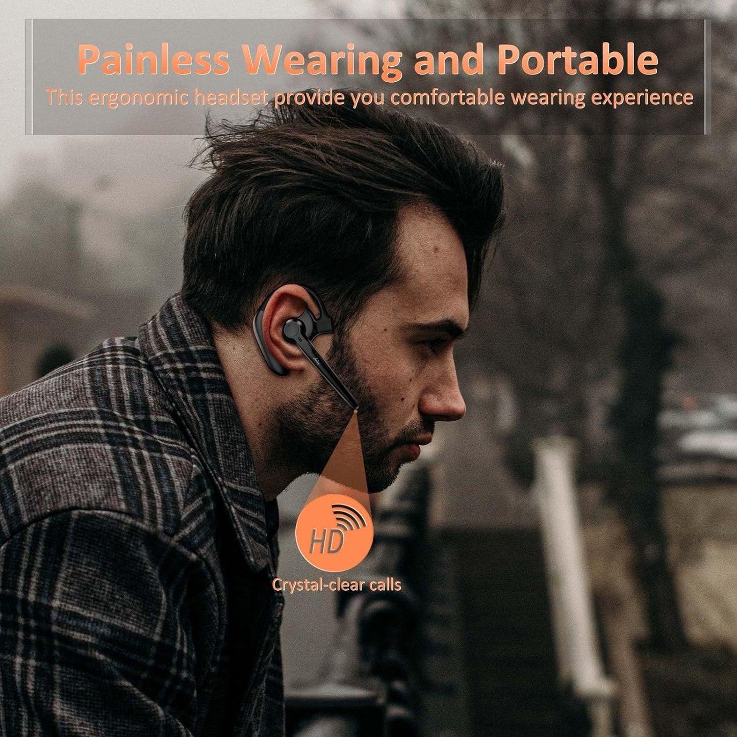 AMINY Wireless Bluetooth Headset with Microphone 30 Hrs Talking Time V5.3 Auriculares Bluetooth Earpiece,AI Noise Cancelling Bluetooth Earphones…