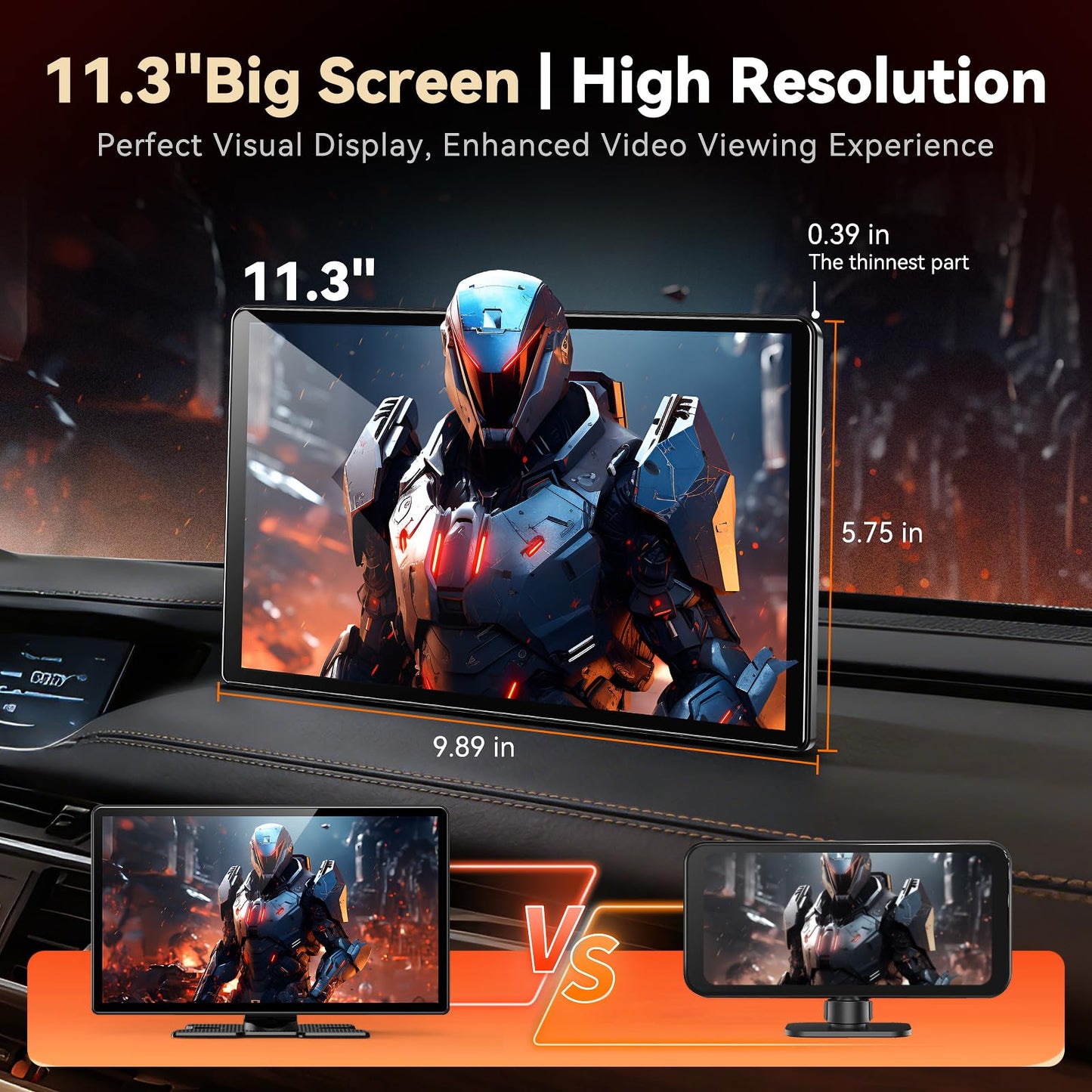 11.3" Wireless Carplay Screen for Car with N-etflix/YouTube/TikTok, Upgraded A-pple CarPlay & Android Auto Screen,Portable AI Magic Box with Backup