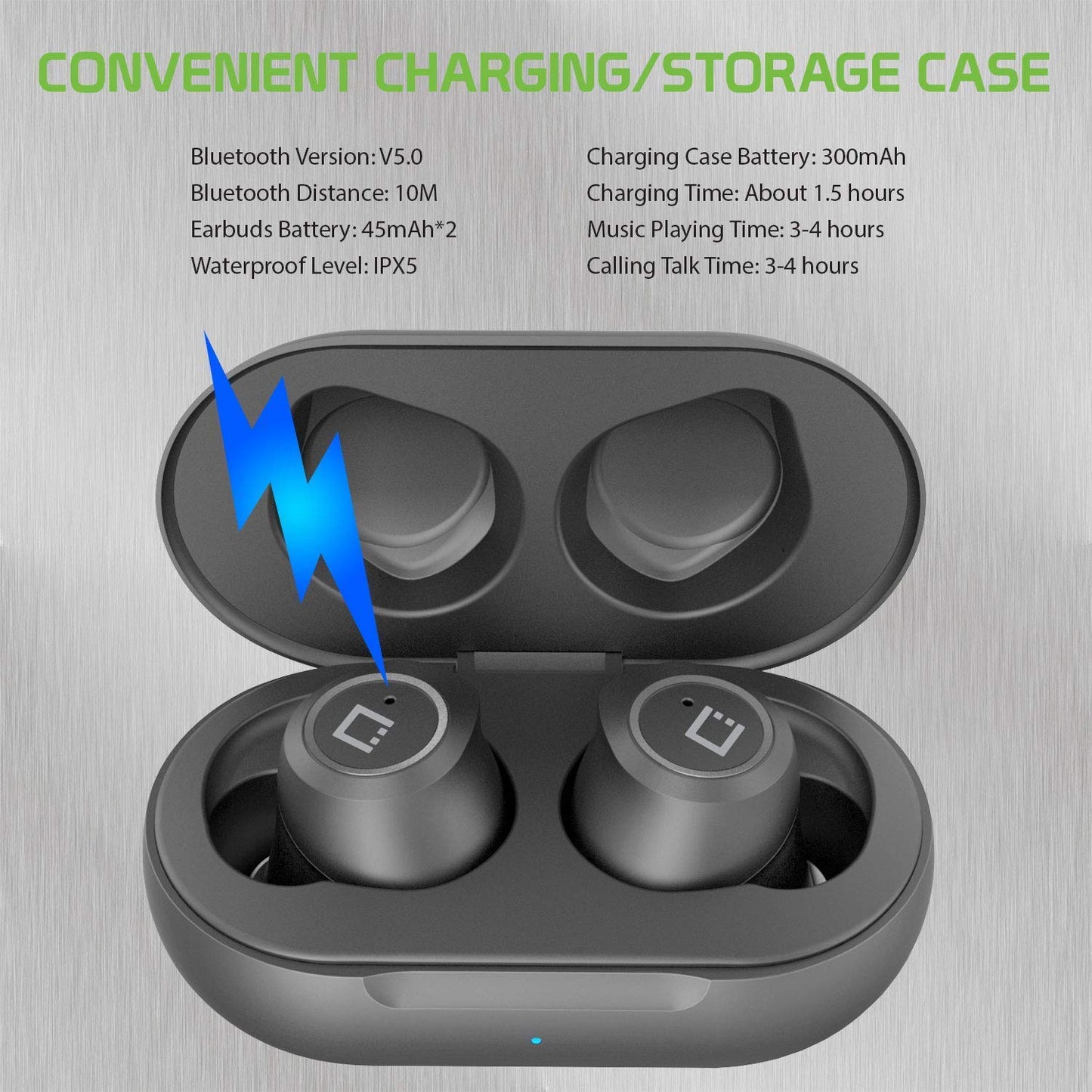 Wireless V5 Bluetooth Earbuds Compatible with Samsung Galaxy Note 8.0 with Charging case for in Ear Headphones. (V5.0 Black)