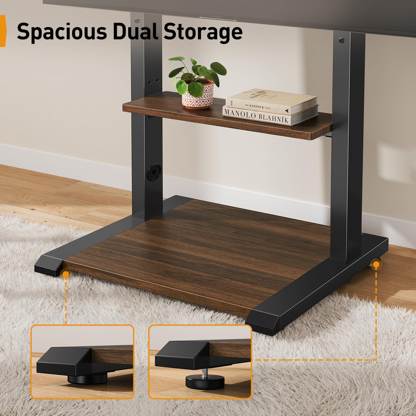 Perlegear Floor TV Stand for 50-110? TVs with Power Strip, Holds Up to 250 lbs, Universal Standing TV Mount with Adjustable Shelf & Feet, Max VESA