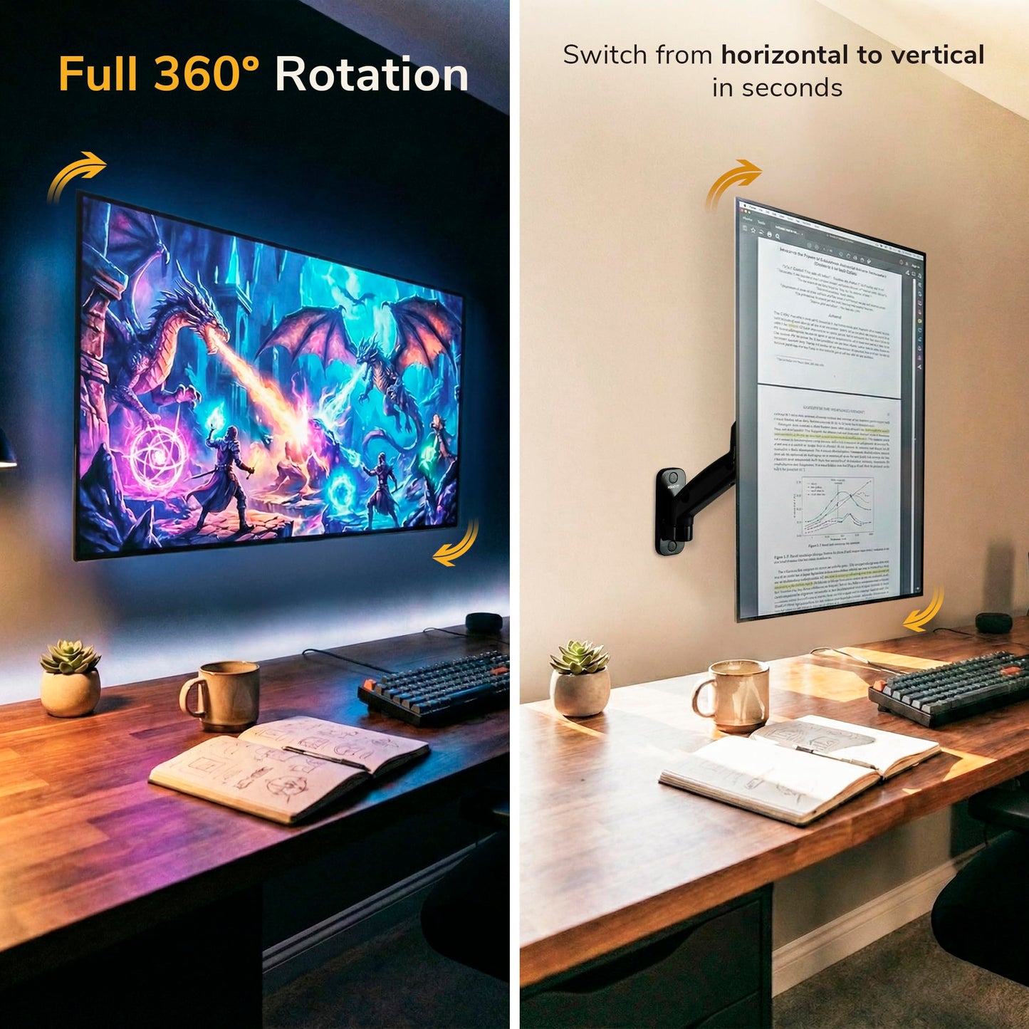 Mount-It! Monitor Wall Mount Arm, Full-Motion Gas Spring, Fits 13-32? Screens up to 14.3 lbs, VESA 75x75 & 100x100, Tilt Swivel Rotate, Single-Stud