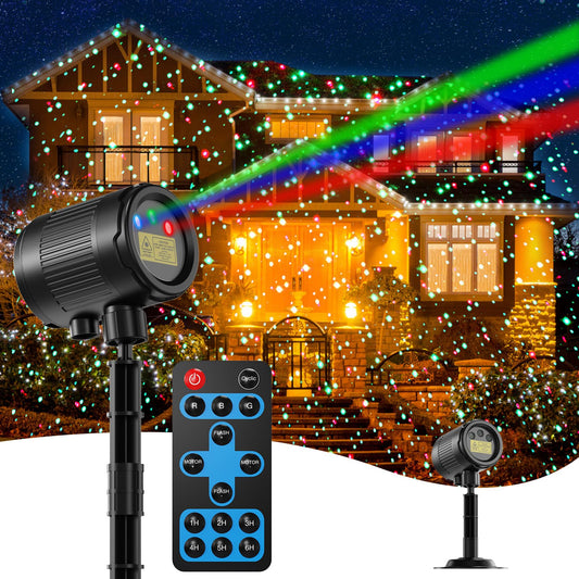 Christmas Projector Lights Outdoor, 3 Colors RGB Christmas Light Outdoor with Remote Control, IP65 Waterproof Cold Resistant Christmas Decorations