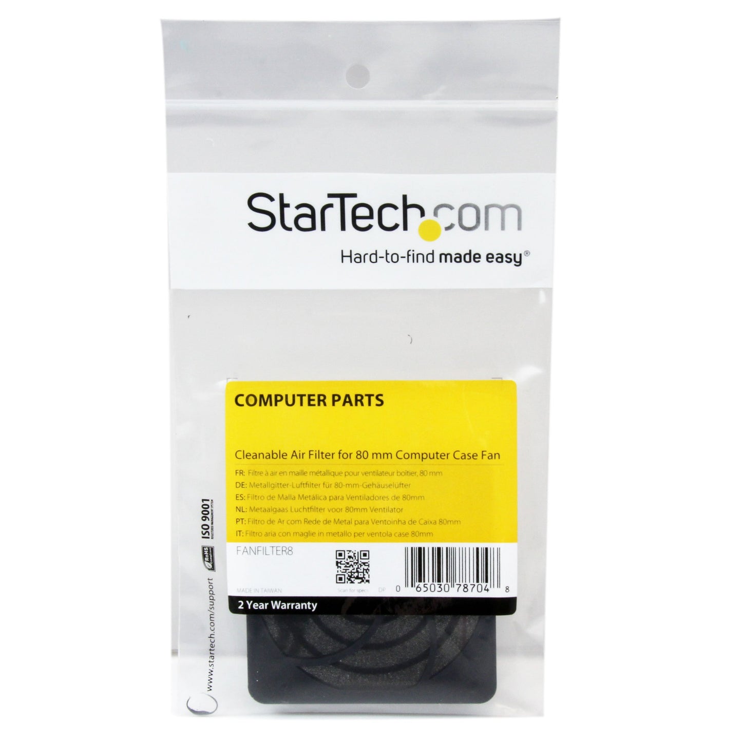 StarTech.com Cleanable Air Filter for 80 mm Computer Case Fan FANFILTER8 (Black)