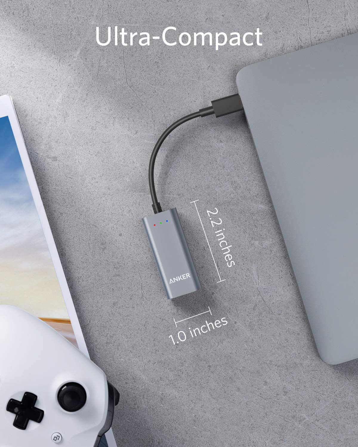 Anker USB C to Ethernet Adapter, Portable 1-Gigabit Network Hub, 10/100/1000 Mbps, for MacBook Pro, iPad Pro 2019/2018, ChromeBook, XPS, Galaxy S9/S8
