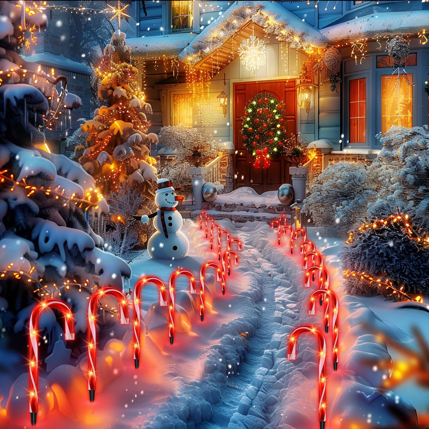 26" Christmas Candy Cane Pathway Markers Lights, Set of 10 Pack Christmas Outdoor Decorations Candy Cane Lights for Yard Patio Garden Walkway Indoor