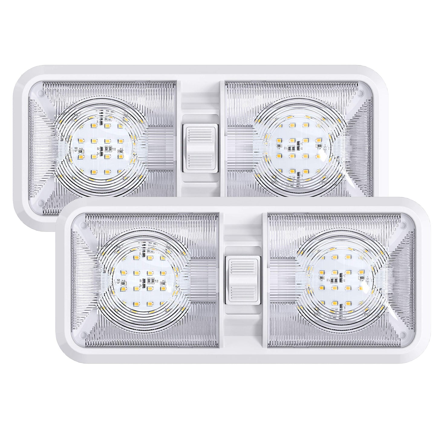 Leisure LED 2 Pack RV LED Ceiling Double Dome Light Fixture with ON/Off Switch Interior Lighting for Car/RV/Trailer/Camper/Boat DC 11-18V Natural