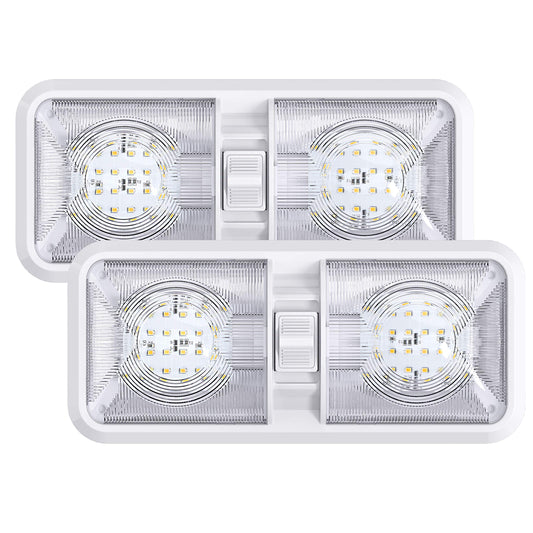 Leisure LED 2 Pack RV LED Ceiling Double Dome Light Fixture with ON/Off Switch Interior Lighting for Car/RV/Trailer/Camper/Boat DC 11-18V Natural