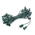HLO Lighting C7 Light Strings | 50' Green Cord with 12" Socket Spacing, E12 Light Stringer for C7 Christmas Lights