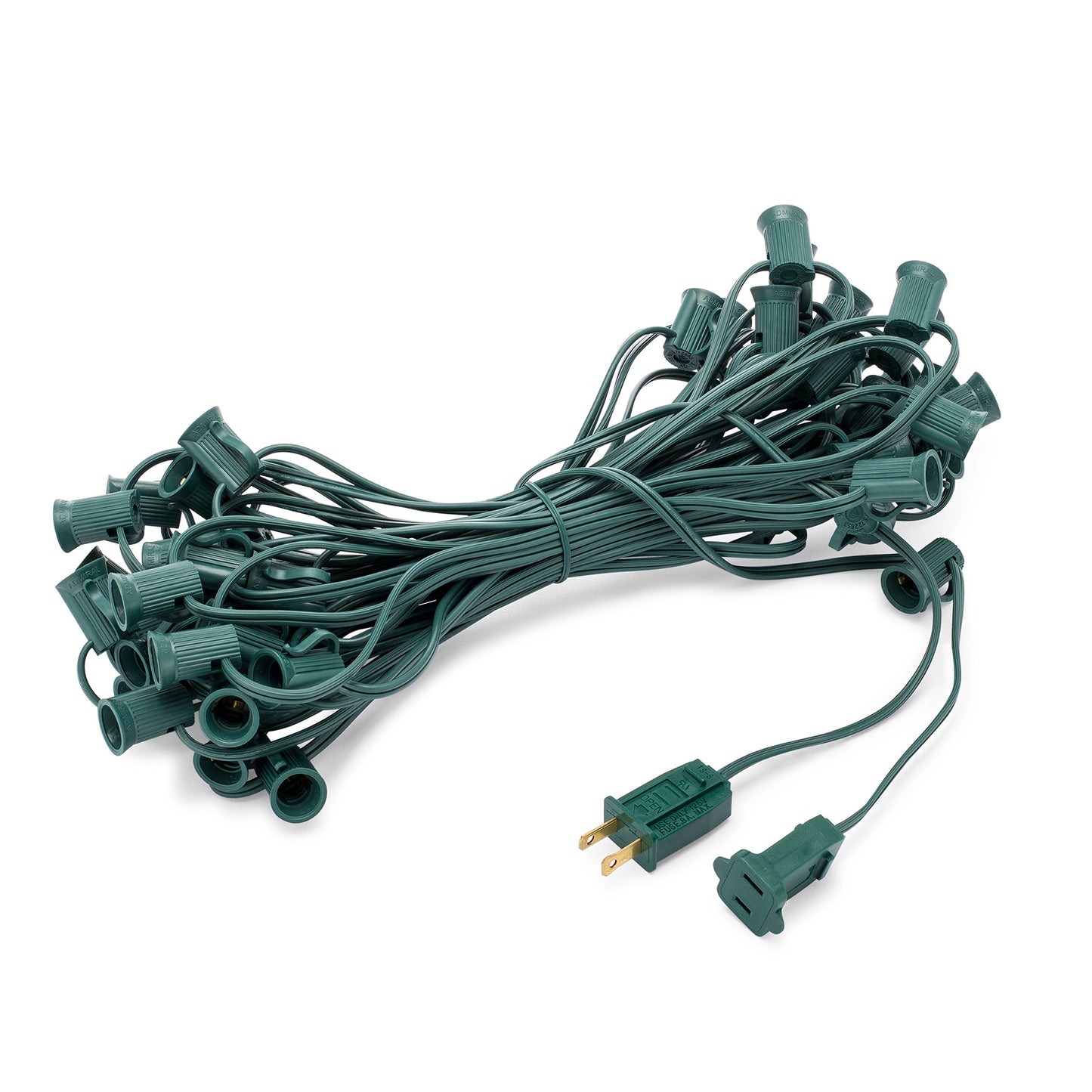 HLO Lighting C7 Light Strings | 50' Green Cord with 12" Socket Spacing, E12 Light Stringer for C7 Christmas Lights