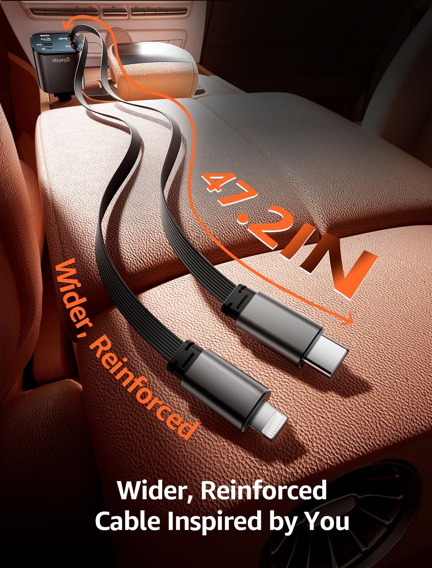 Upgraded Retractable Car Charger 4 in 1, MAX 84W USB C Car Charger Adapter for iPhone 16 Chargers Fast Charging with 3.9FT Longer Cable Cars
