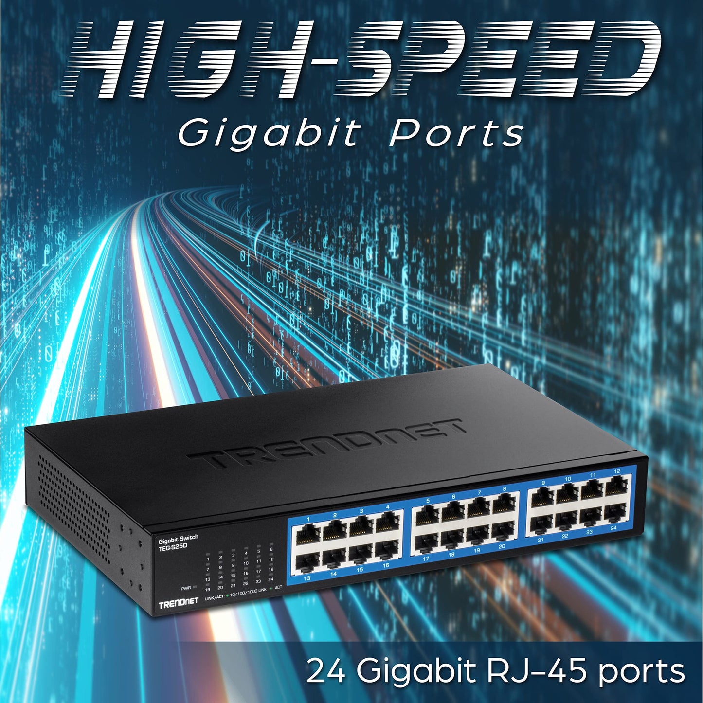 TRENDnet 24-Port Gigabit Desktop Switch, TEG-S25D, 24 x Gigabit RJ-45 Ports, 48Gbps Switching Capacity, Fanless Design, Metal Enclosure, Internal
