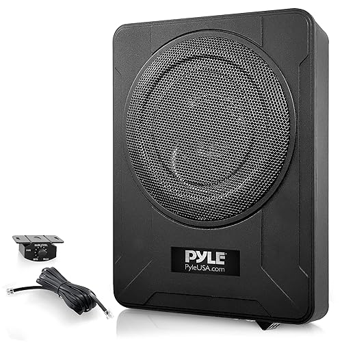 Pyle 8-Inch Low-Profile Amplified Subwoofer System - 600 Watt Compact Enclosed Active Underseat Car Audio Subwoofer with Built In Amp, Powered Car