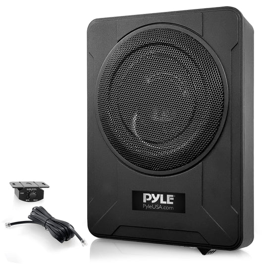 Pyle 8-Inch Low-Profile Amplified Subwoofer System - 600 Watt Compact Enclosed Active Underseat Car Audio Subwoofer with Built In Amp, Powered Car