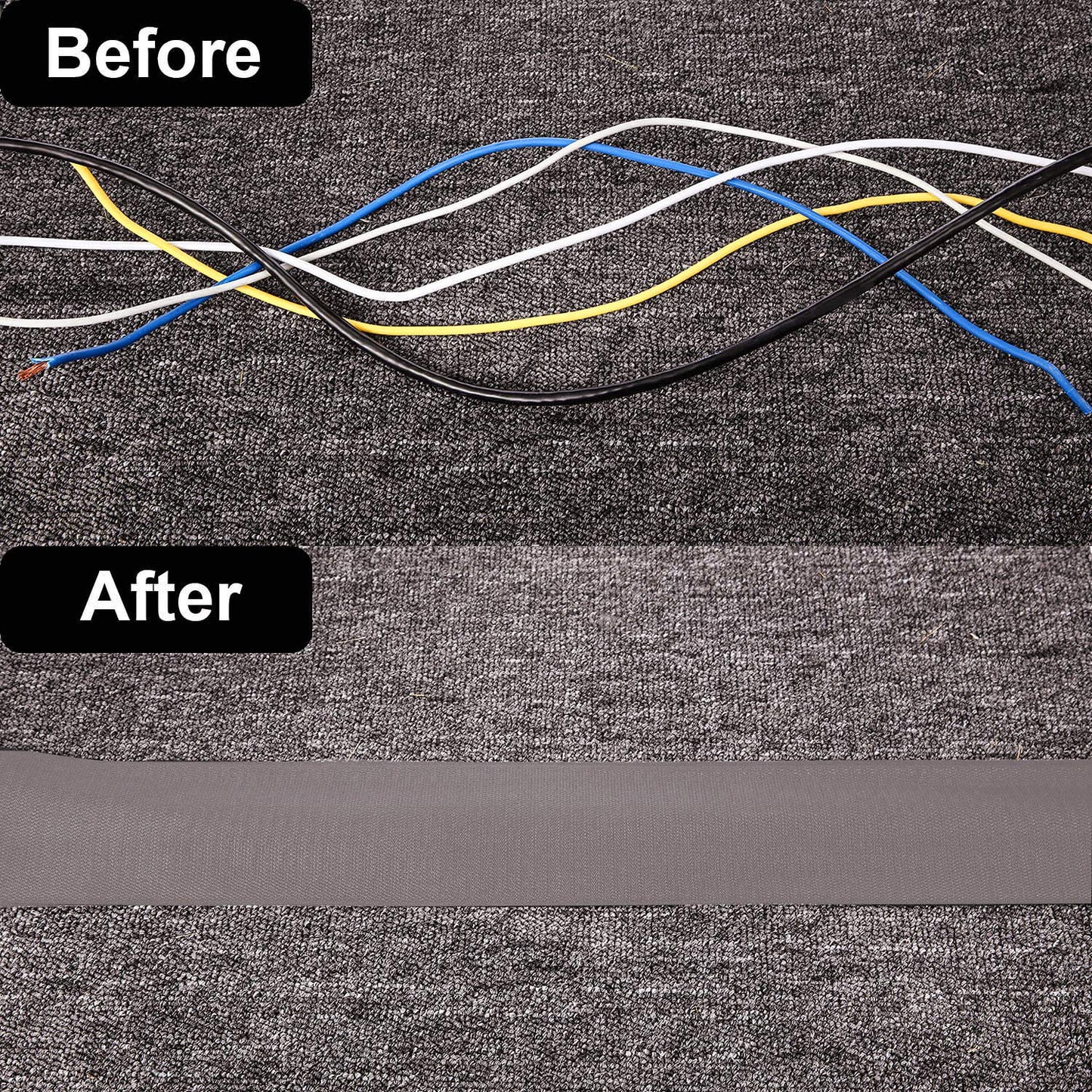WILLBOND 2 Pack 10 ft x 3 Inch Cable Floor Strip Cable Cover Cords Carpet Protector Management Hook and Loop Tape for Wires on Floor Cords and Prevent
