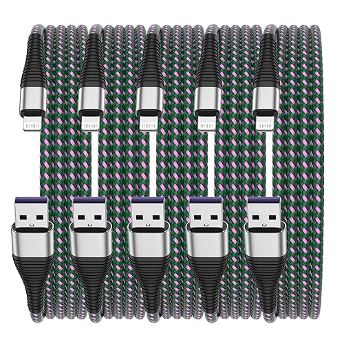 GREPHONE iPhone Charger 1ft,5 Pack 1ft [MFi Certified] Extra Long Lightning Cable,Long iPhone Charging Cord 1 Feet USB Cables (Green)