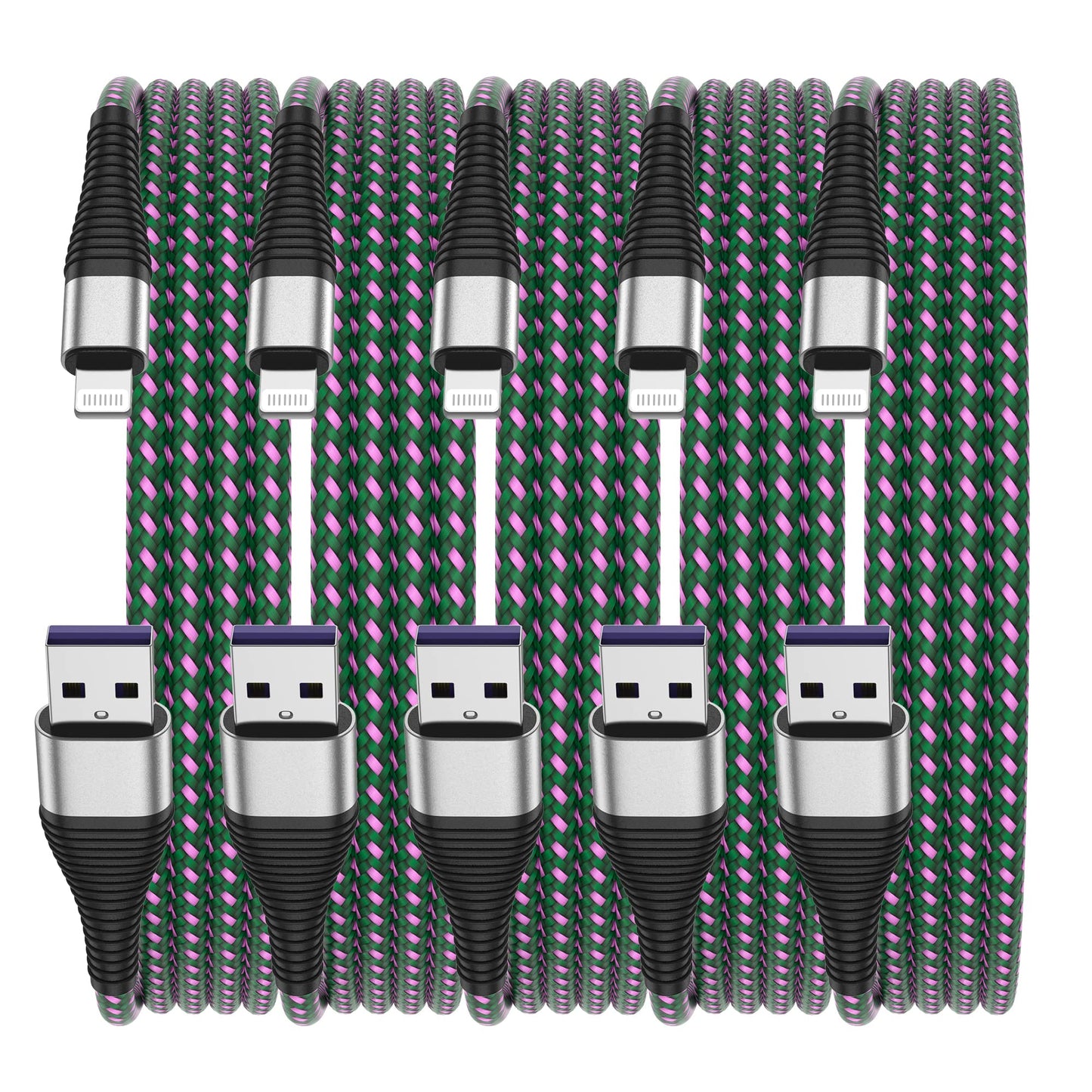 GREPHONE iPhone Charger 1ft,5 Pack 1ft [MFi Certified] Extra Long Lightning Cable,Long iPhone Charging Cord 1 Feet USB Cables (Green)