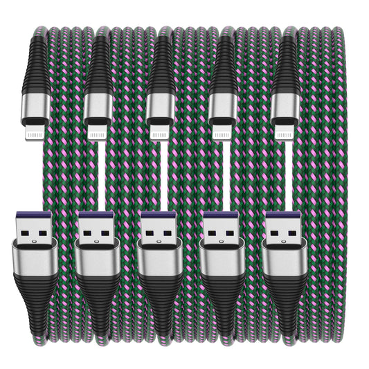 GREPHONE iPhone Charger 1ft,5 Pack 1ft [MFi Certified] Extra Long Lightning Cable,Long iPhone Charging Cord 1 Feet USB Cables (Green)