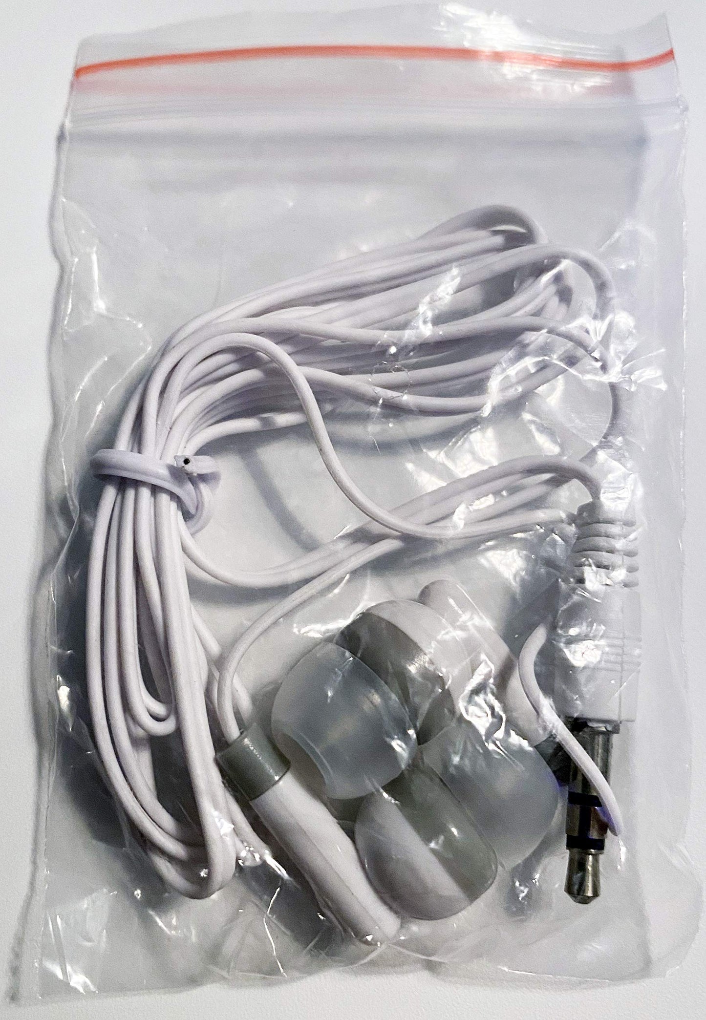 LowCostEarbuds Bulk Wholesale Lot of 25 White/Gray Earbuds Headphones - Individually Bagged
