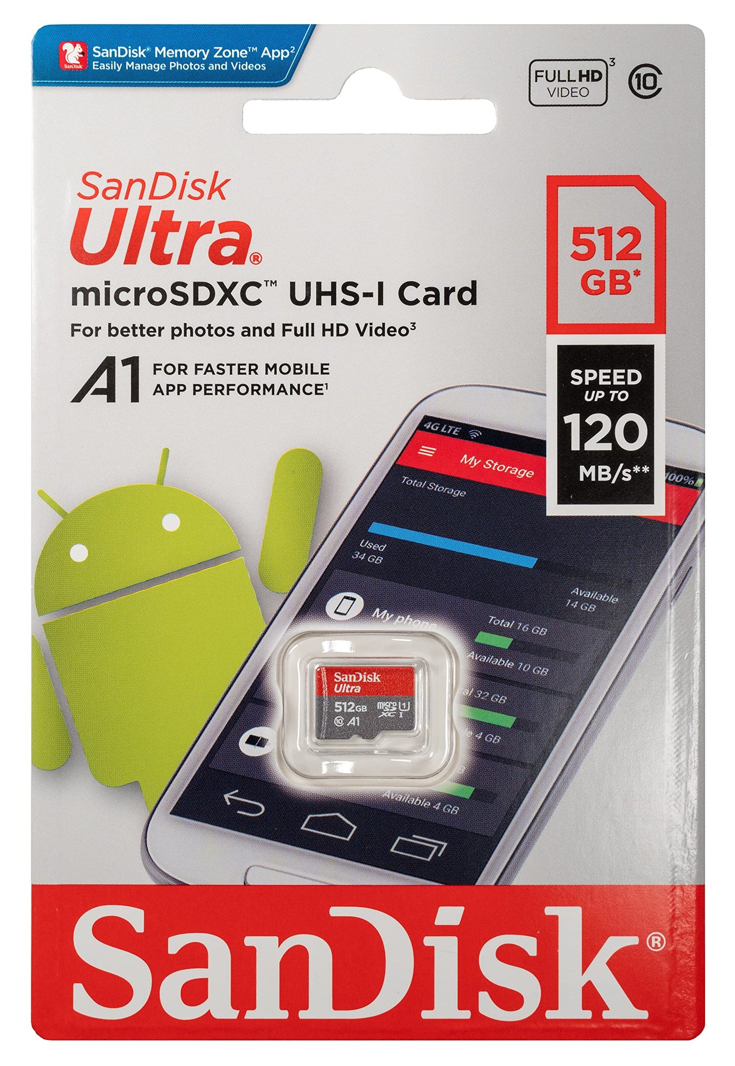 SanDisk 512GB MicroSD Ultra Memory Card for Motorola Phone Works with Moto G54, Moto G Power 5G, Moto G (2023) (SDSQUAC-512G-GN6MN) Bundle with 1