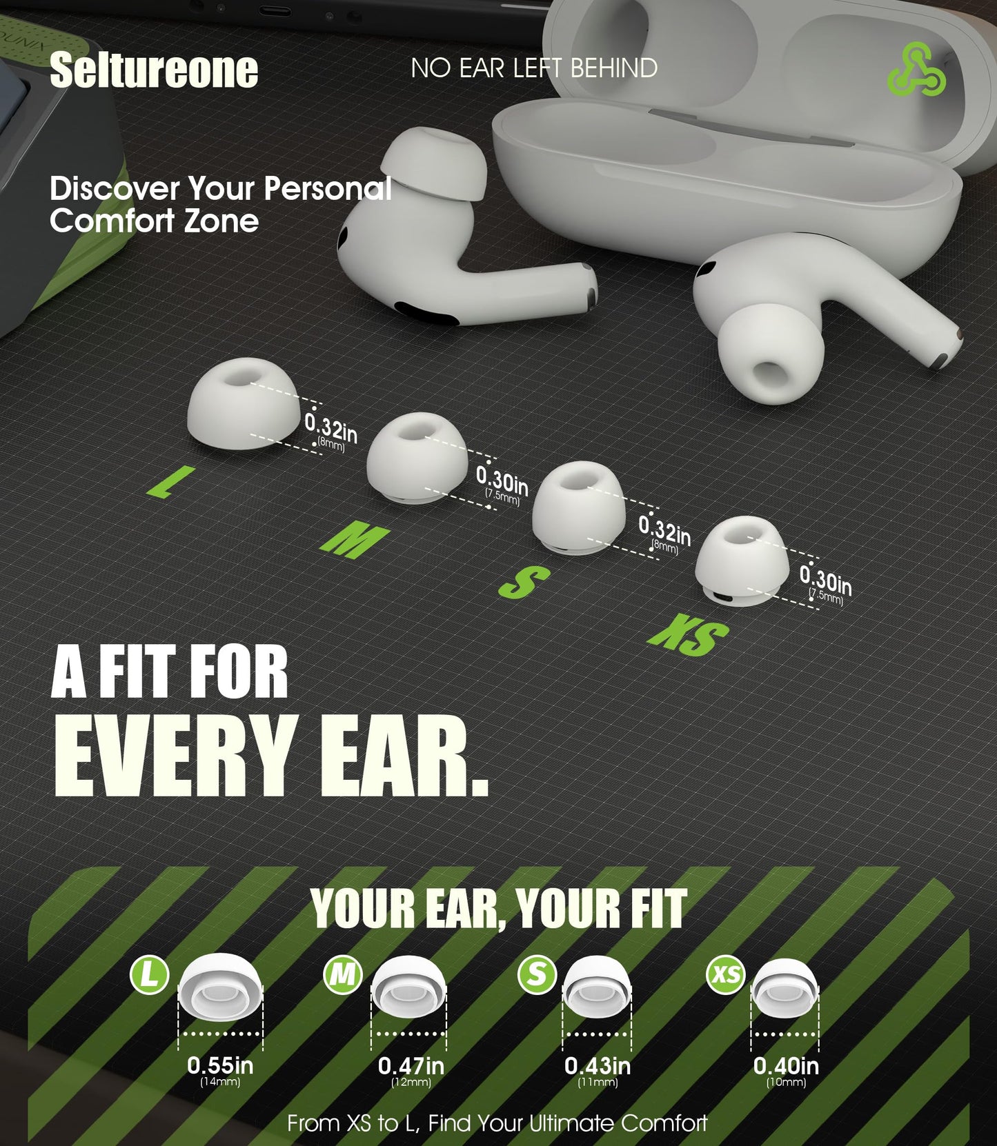 Seltureone 4 Pairs Replacement Ear Tips for Airpods Pro 1st/2nd with Noise Reduction Hole & Cleaning Kit, Non-Slip Soft Silicone Airpods Pro