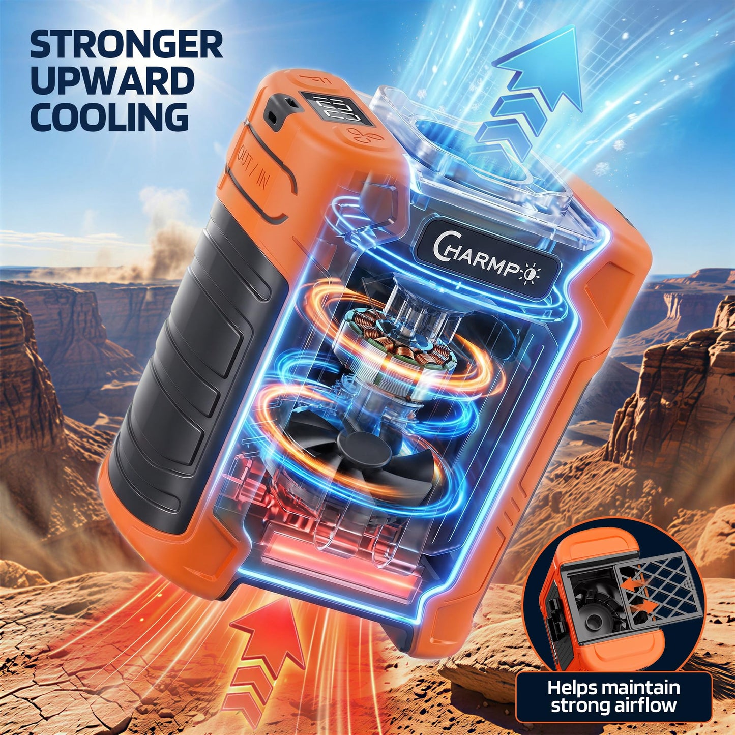 Portable Waist Fan, 10000mAh Rechargeable Belt Clip Fan, 59ft/s Turbo Airflow, 18500RPM 6-Speed, Up to 35H Hands-Free Cooling with Bottom Air Intake