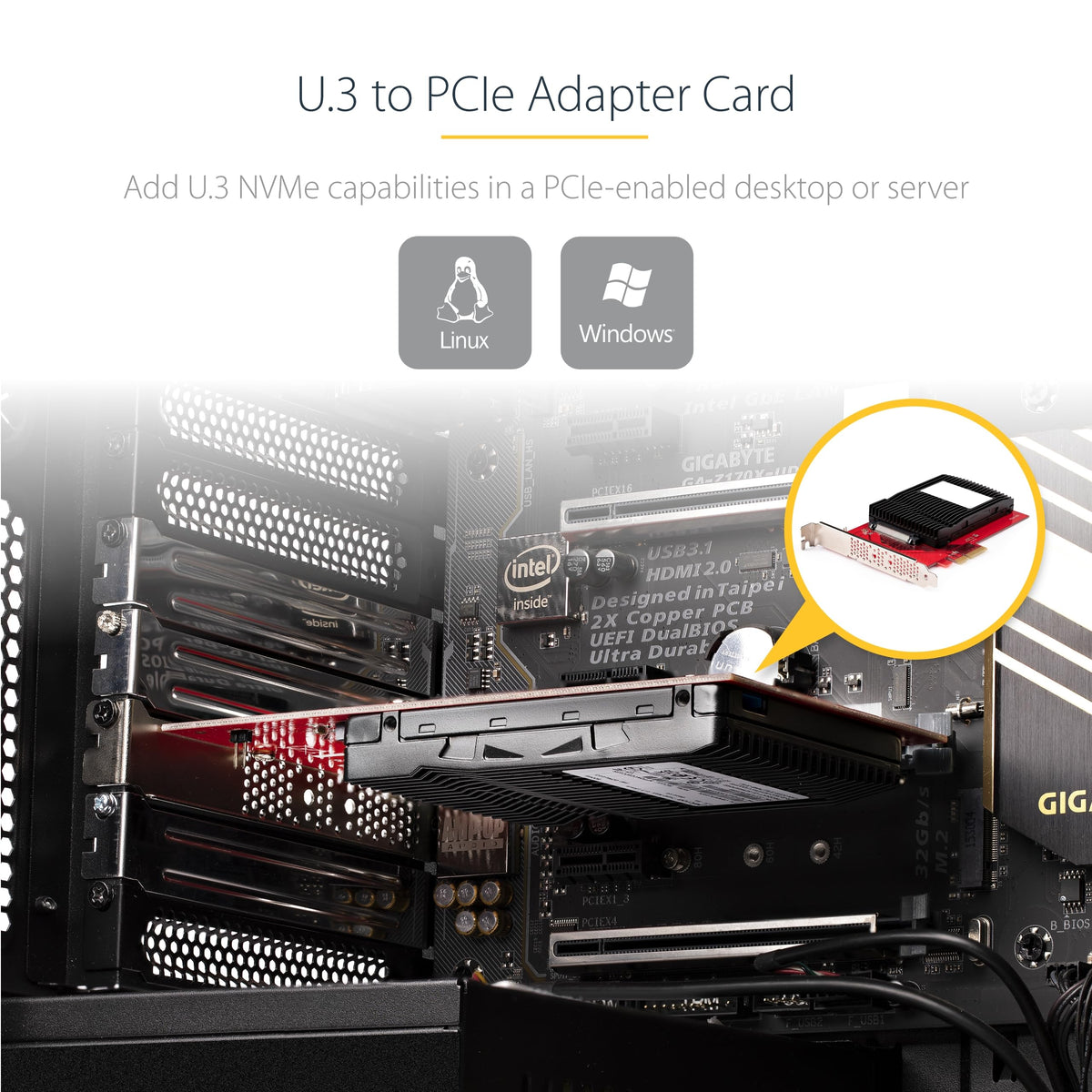 StarTech U.3 to PCIe 4.0 x4 Adapter for 2.5in NVMe SSD, SFF-TA-1001, TAA