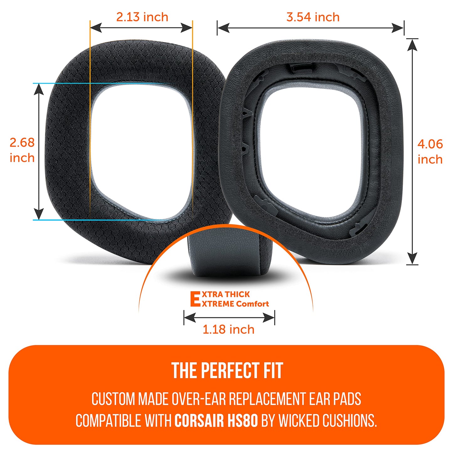 WC Freeze HS80 - Cooling Gel Earpads for Corsair HS80 RGB Wireless, Wired, & HS80 Max by Wicked Cushions - Elevate Comfort, Thickness & Sound