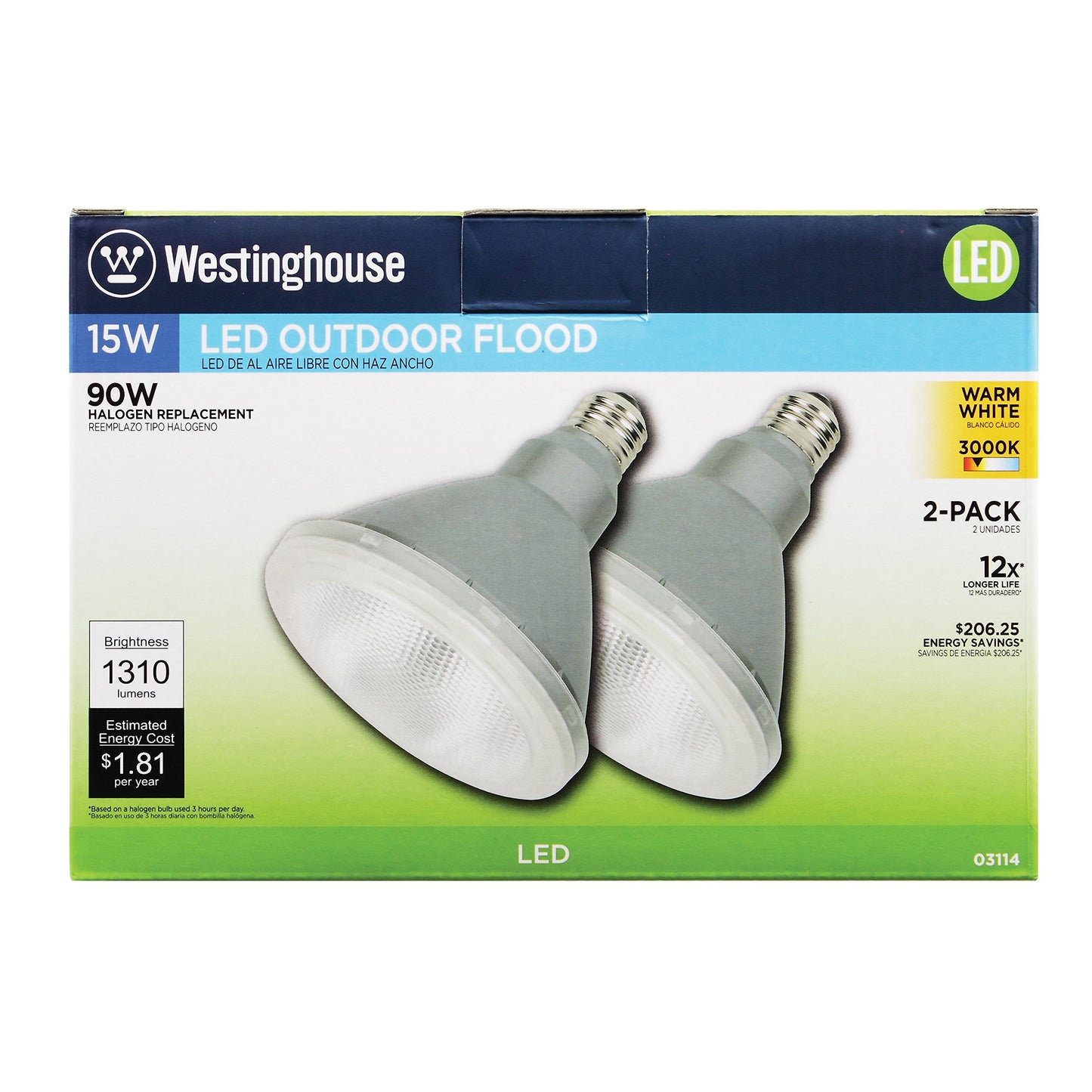 Westinghouse 15-Watt (Replaces 90-Watt) PAR38 Bright White LED Flood Outdoor Wet Location Light Bulb with Medium Base, 2 Pack (0311400)