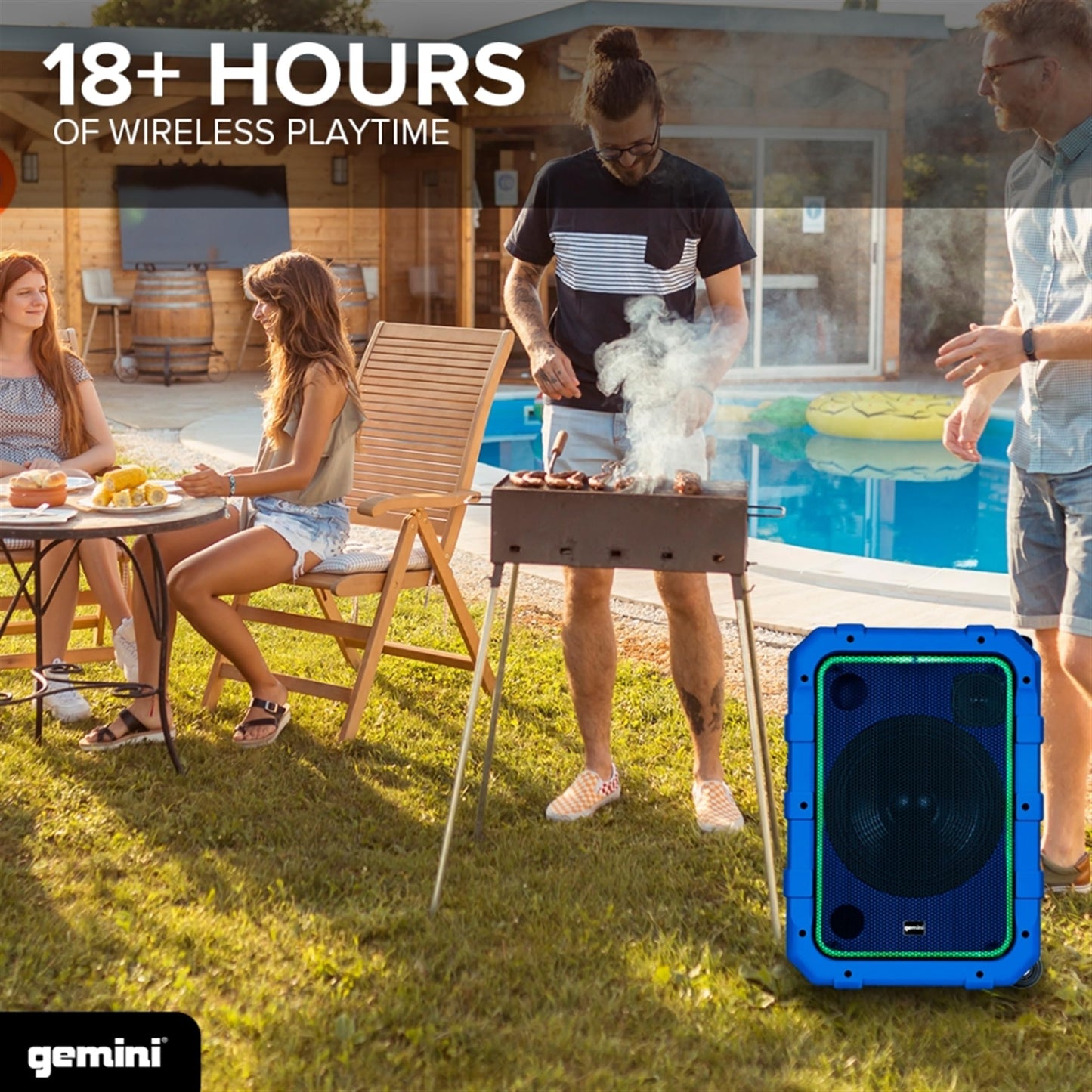 Gemini Portable Bluetooth Speaker with Wheels Party Speaker, IPX4 Water Resistant, LED Light Show, Dual Mic Inputs, Rechargeable Battery, Trolley