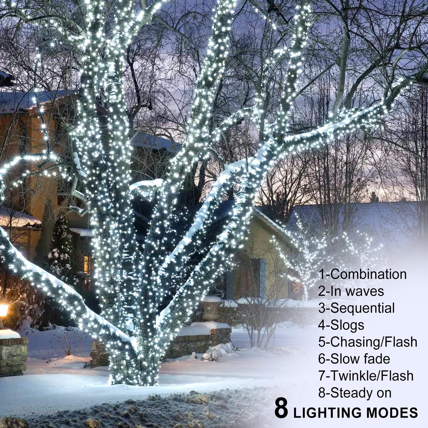 kemooie 500 LED Christmas String Lights, 164FT 8 Lighting Mode with Memory Plug in Green Wire Waterproof Lights, for Outdoor Indoor Birthday Christmas