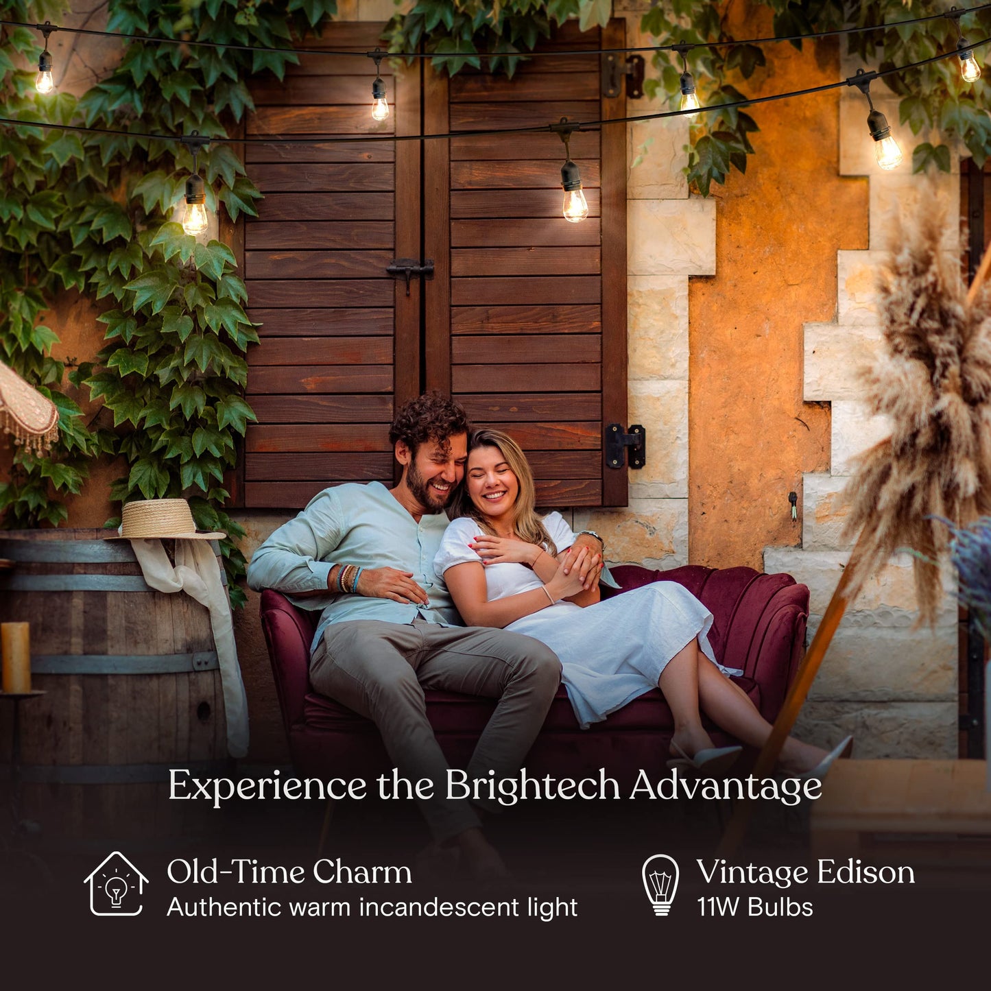 Brightech Ambience Pro Incandescent Outdoor String Lights - Commercial Grade Waterproof Patio Lights with 48 Ft Dimmable Edison Bulbs, Porch String