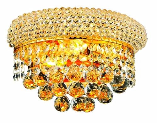 Elegant Lighting 1800W12G/RC Primo 6-Inch High 2-Light Wall Sconce, Gold Finish with Crystal (Clear) Royal Cut RC Crystal