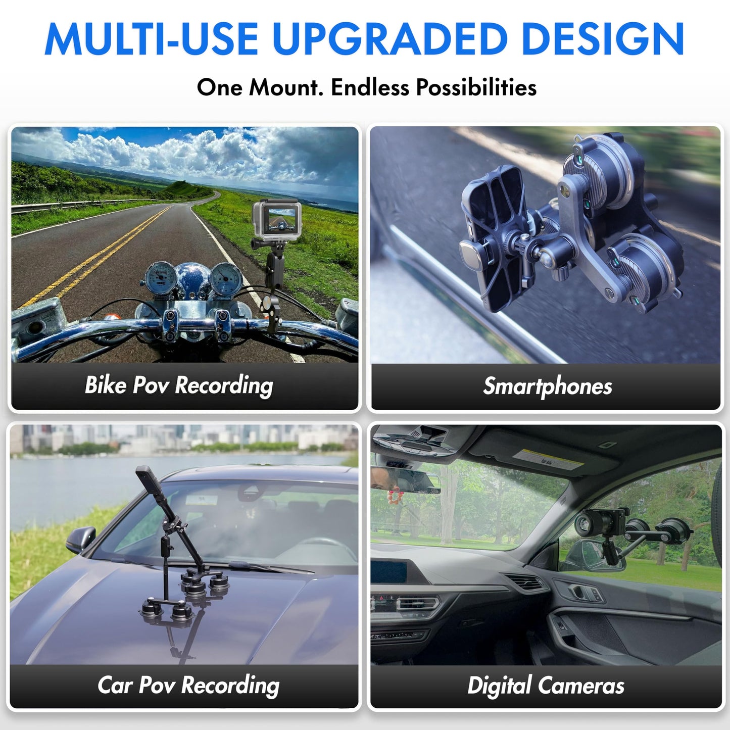 Insta 360 Car Mount, 360 Camera Car Mount Kit, 5 in 1 Suction Cup Camera Mount Kit, Compatible with GoPro, Insta 360 & Smartphones, Extra Strong Hold