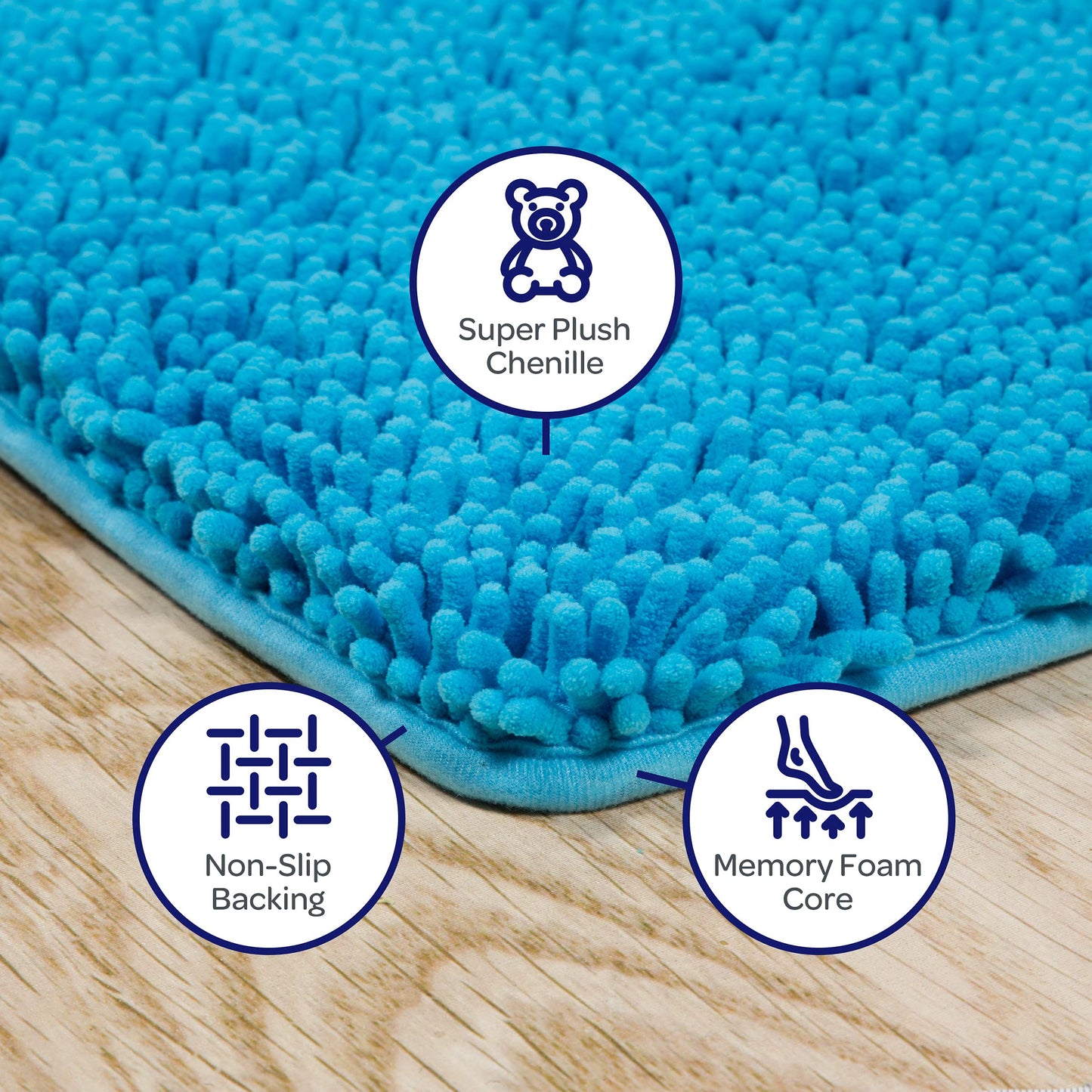 Bedford Home Blue 2 Piece Memory Foam Shag Bath Mat, 32"x21"x1.25"