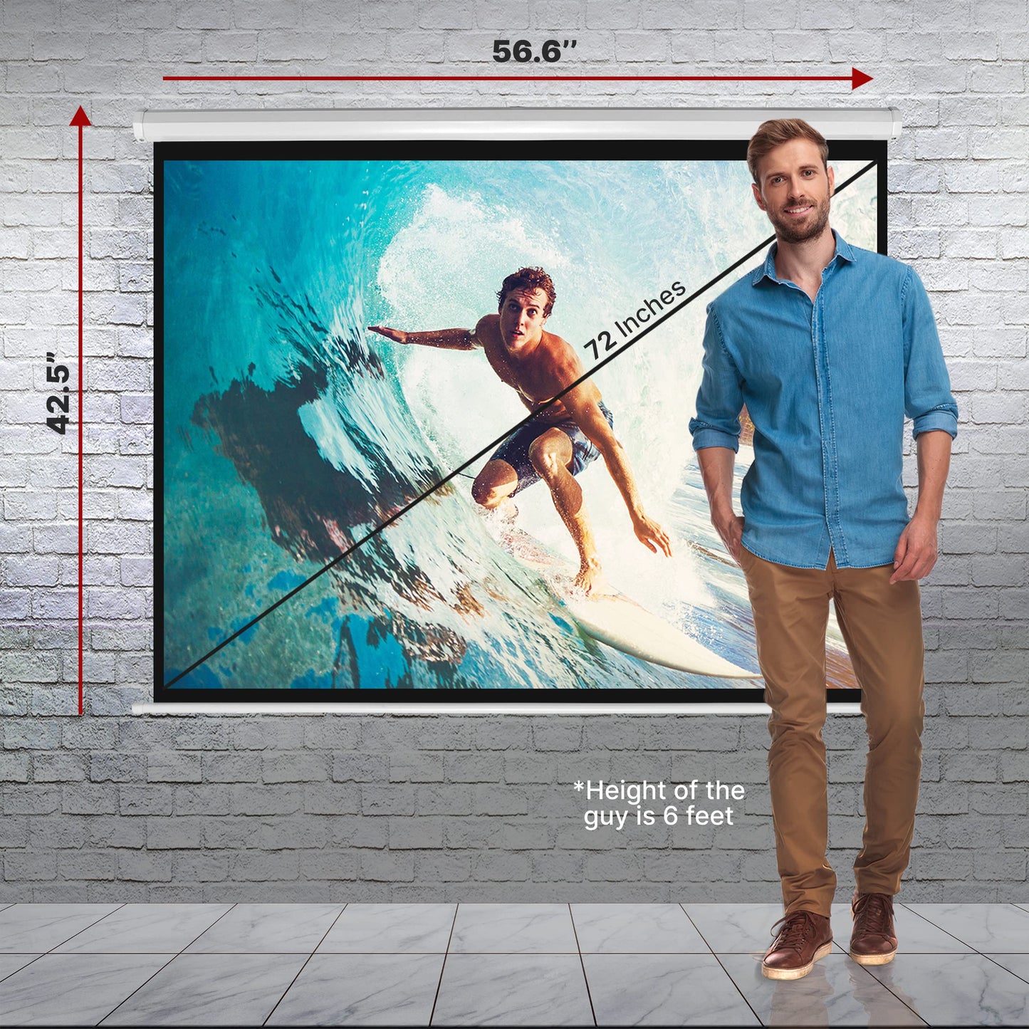 Pyle 72-Inch Manual Pull Down Projector Screen, Matte White Projection Surface, Ceiling or Wall Mount Screen Projector with Auto-Lock & Black Border