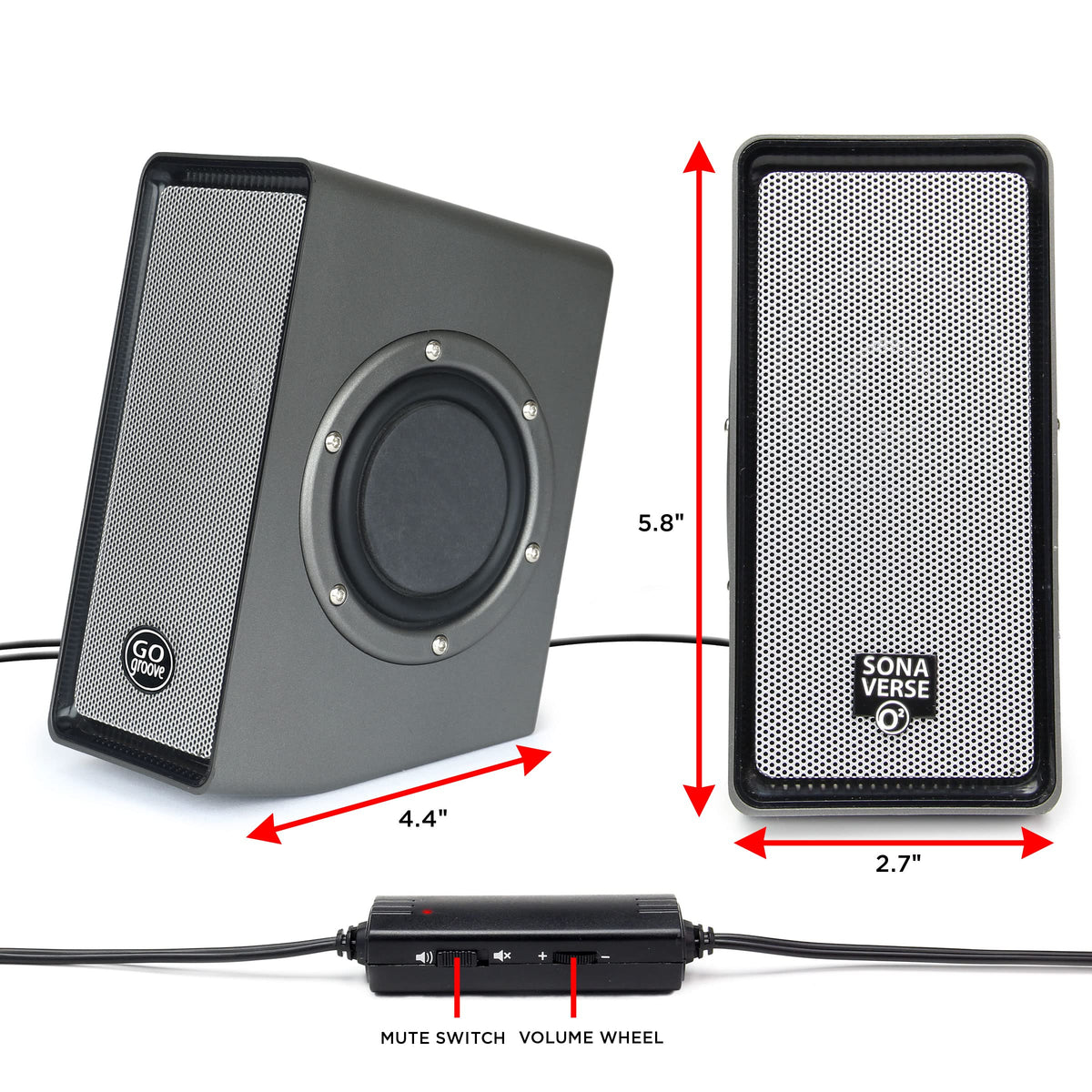 GOgroove Computer Speakers for Desktop PC, USB Powered Plug and Play 3.5mm AUX, Compact Design, Volume Knob, Sound for Office, Business & School