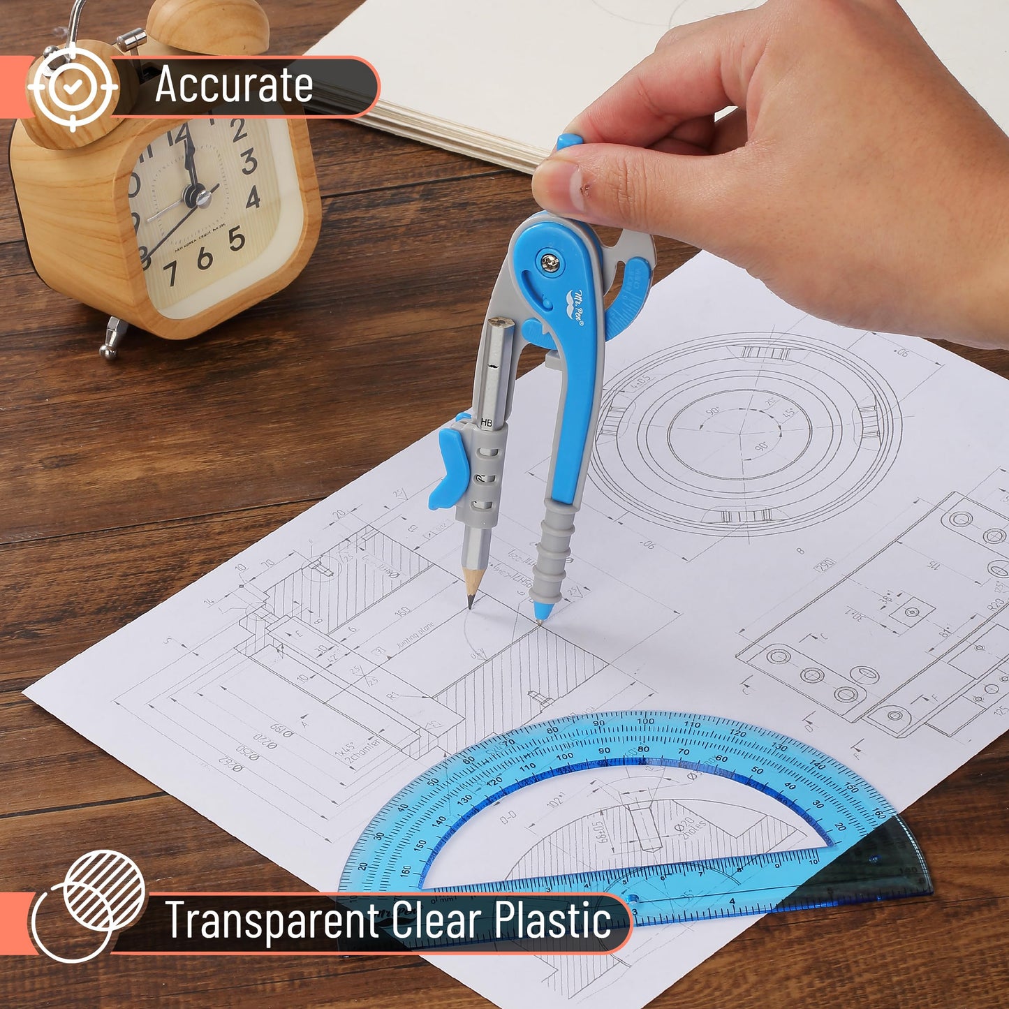 Mr. Pen- Geometry Compass and Protractor Set, 6 Inch Compass