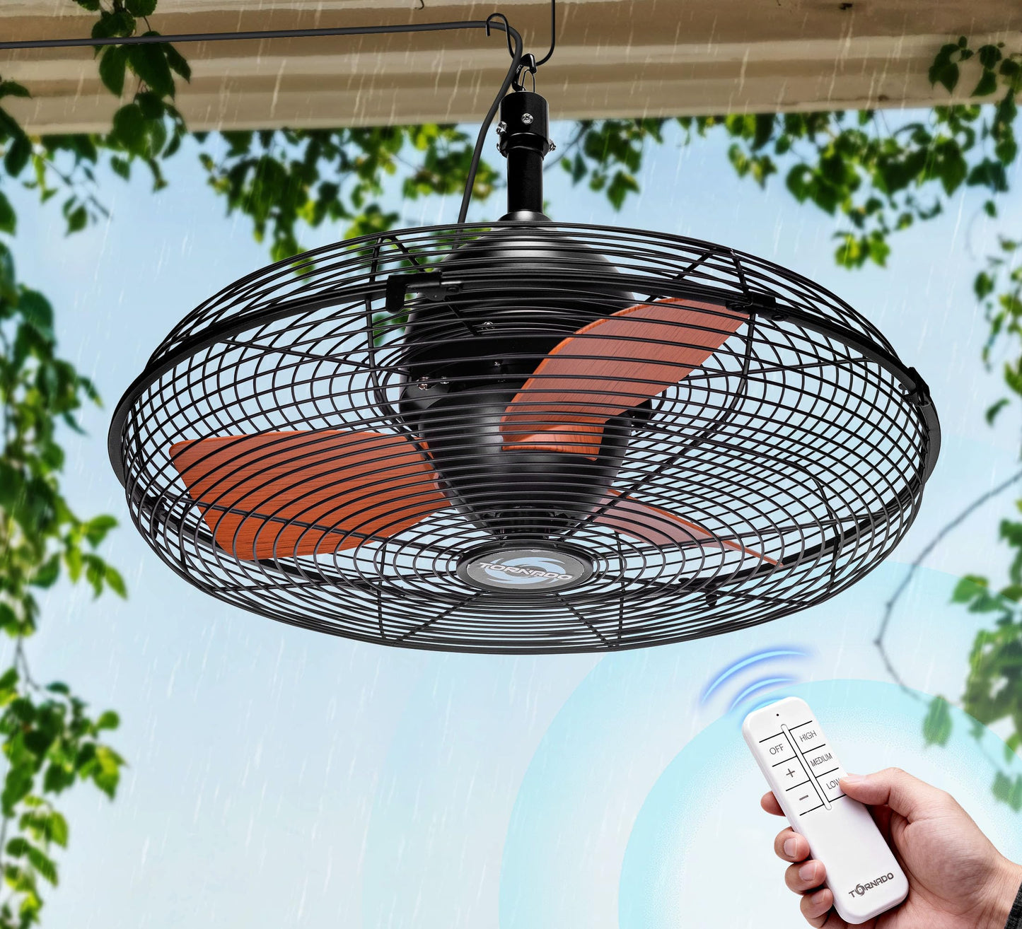 Outdoor Ceiling Fan for Patios, 20 Inch Gazebo Fan Waterproof Remote&Cord Control, 3 Speed, Low Noise, Plug in Ceiling Fan for Pergola, Porch, Gazebo