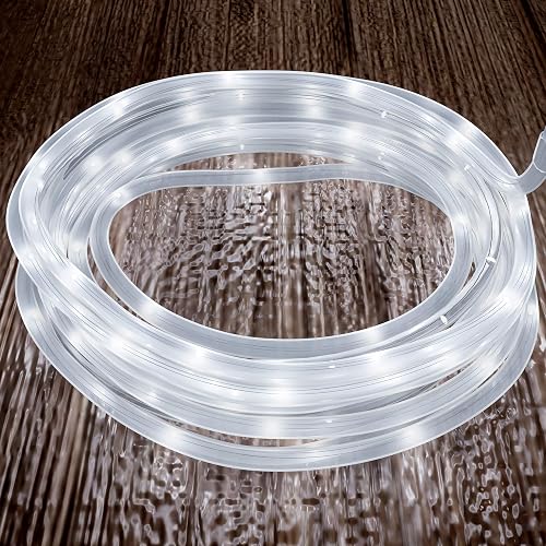 Outdoor Solar Rope Light- Solar Powered Cable String 100 LED Lights with 8 Modes for Patio, Backyard, Garden, Events by Pure Garden (Cool White)
